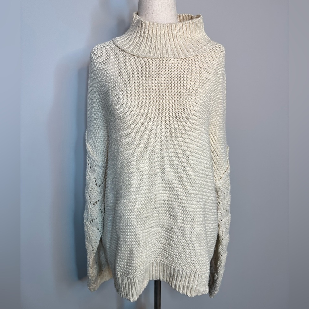 Sz XL Universal Thread cream bone mock neck knit drop sleeve sweater textured